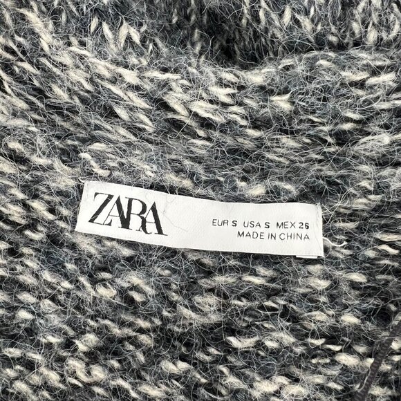 ZARA S Alpaca Blend Belted Cardigan Gray Marled Knit Fuzzy Cozy Wrap - Picture 3 of 9